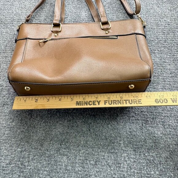 Huanying Shiyong Deligaopiju Brown Leather Tote Bag Zipper Closure Dual Handles - Picture 14 of 16